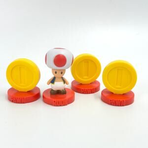 4pc Super Mario Chess Replacement Parts 1 ROOK Toad + 3 COIN 2009 Nintendo